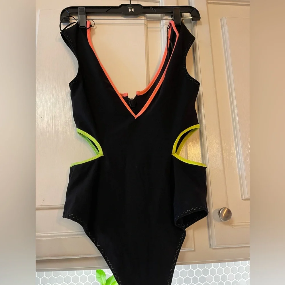 Zara Black and Pink One Piece Swimwear